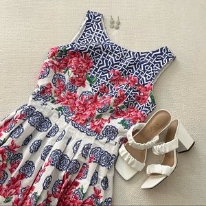 Talbots petite pleated floral dress, knee length, colors are as shown in picture